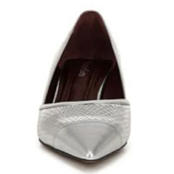 Franco Sarto 6 Darcy Pointed Toe Kitten Heel Silver Snake Textured Pumps - Picture 8 of 10